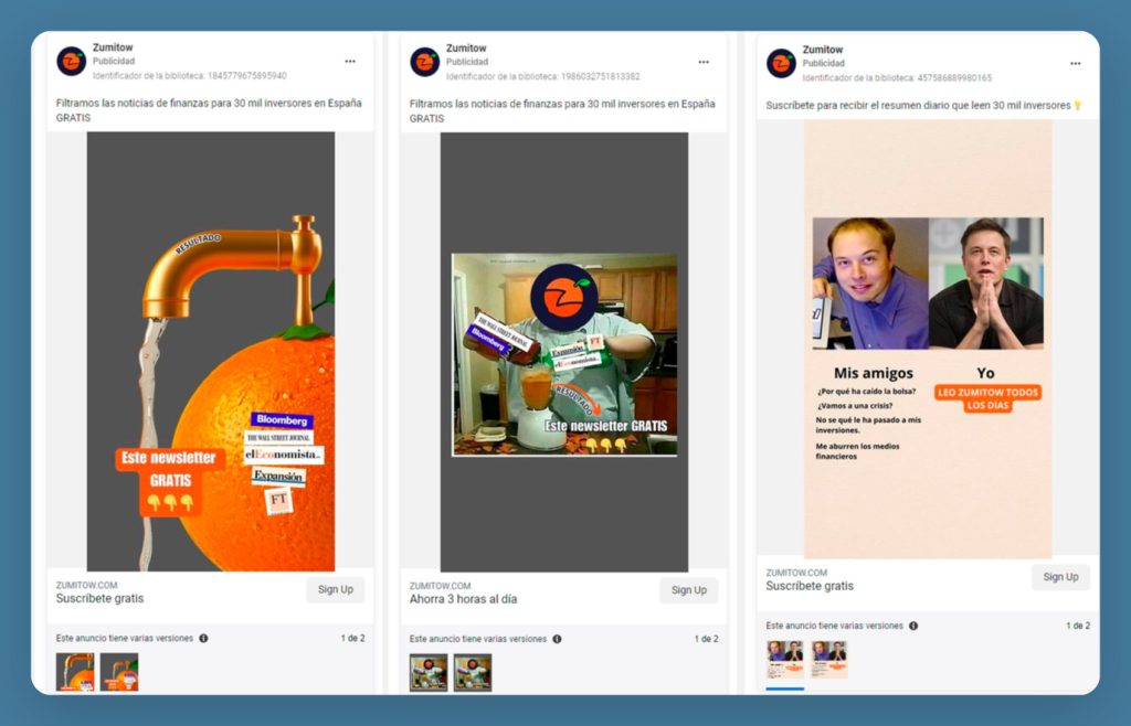 Ejemplo de ads en Meta de Zumitow
