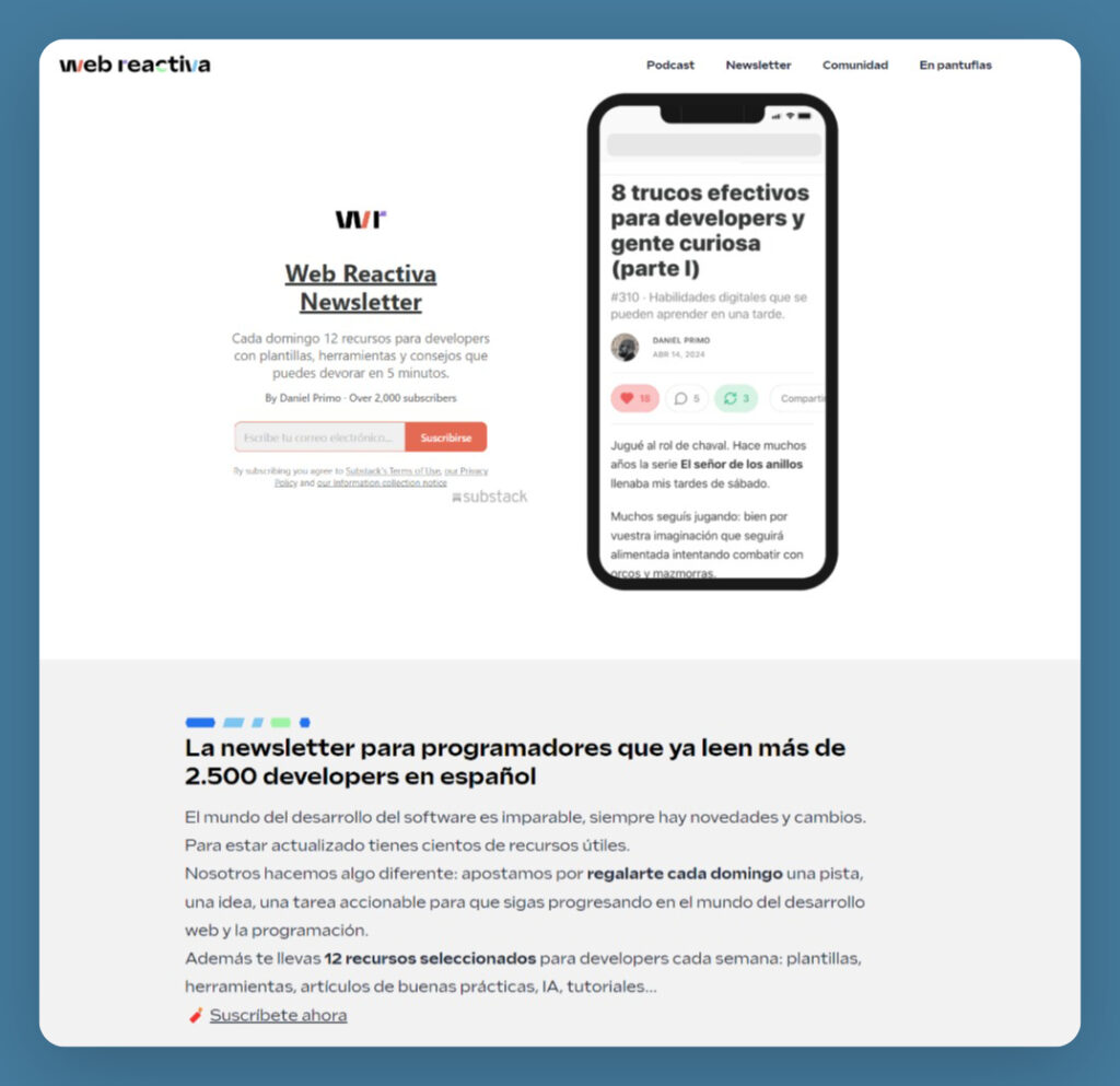 Landing newsletter webreactiva