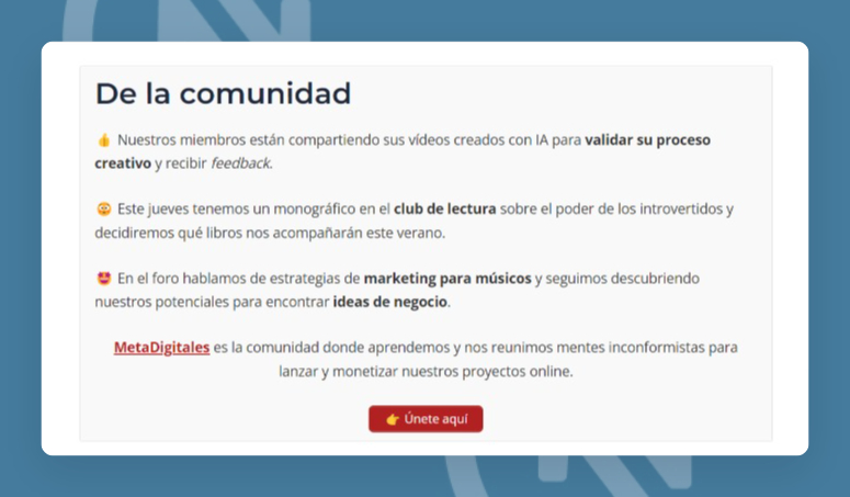 CTA de la newsletter para captar miembros a la membresía
